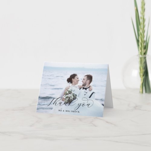 Elegant Script Light Photo Folded Thank You Card