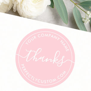 Elegant script light pink brown business thank you classic round sticker