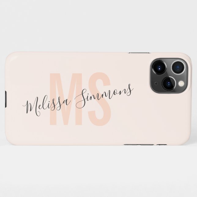 Elegant script light pink name monogram iPhone case (Back Horizontal)