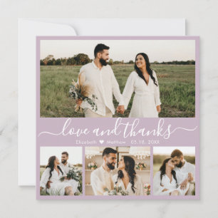 Elegant Script Lilac 4 Photo Collage Wedding Thank You Card