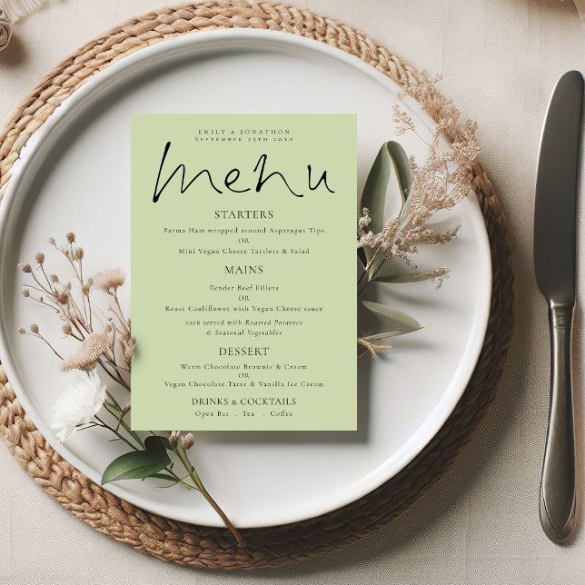 Elegant Script Lime Cream Green Wedding Menu Card (Creator Uploaded)