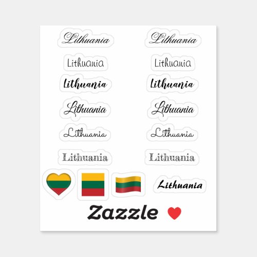 Elegant script Lithuania Lithuanian Flag name Set Sticker