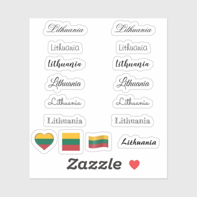 Elegant script Lithuania, Lithuanian Flag name Set Sticker (Sheet)