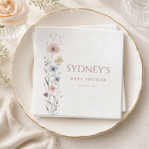 Elegant Script Little Wildflower Baby Shower Napkins