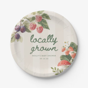 Elegant Script "Locally Grown" Baby Shower Party Paper Plates