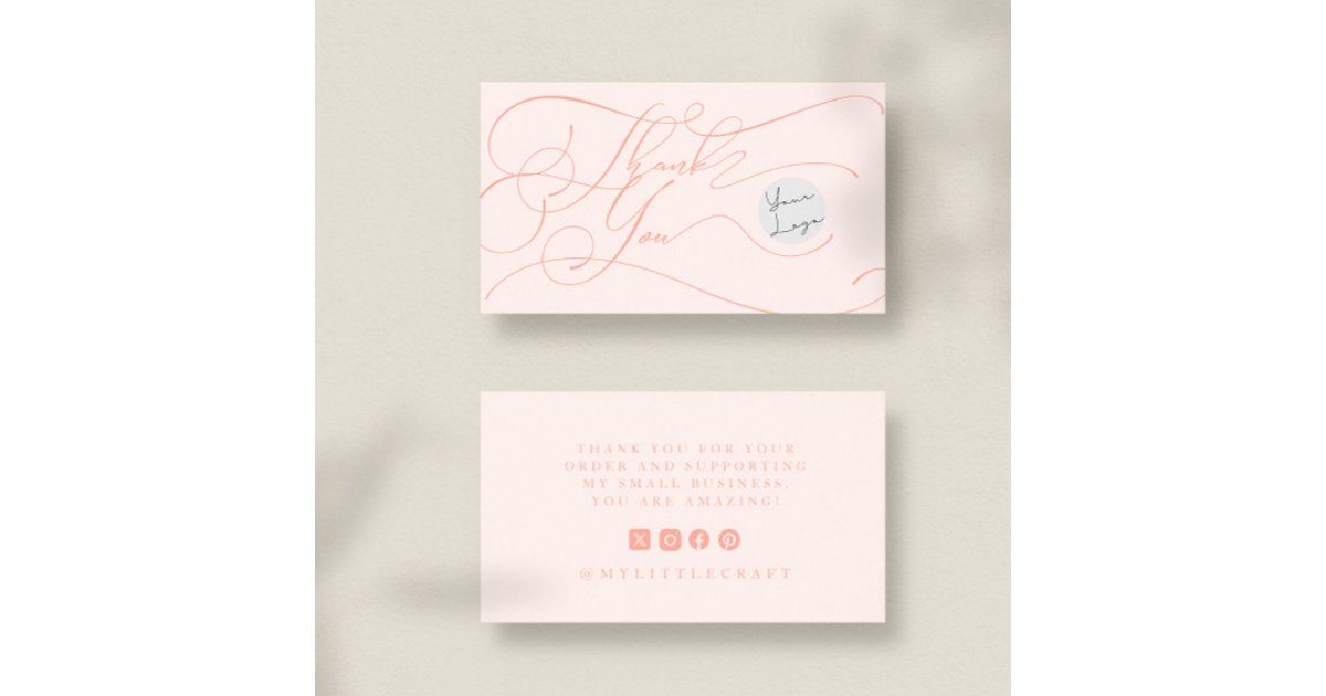 elegant-script-logo-thank-you-small-branding-peach-business-card-zazzle