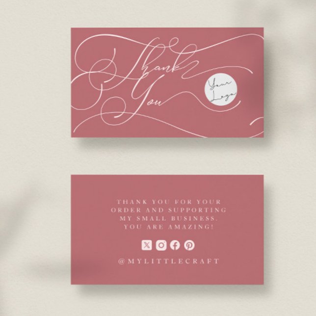 Elegant Script Logo Thank You Small Branding Pink Business Card (Creator Uploaded)