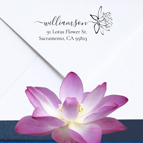 Elegant Script Lotus Flower Family Return Address Self_inking Stamp