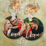 Elegant Script Love 2 Photo Keychain<br><div class="desc">Personalize with your 2 favorite photos,  featuring a beautiful white script font with the word love. A unique memory and gift to treasure! Perfect for favors or family gifts. Designed by Thisisnotme©</div>