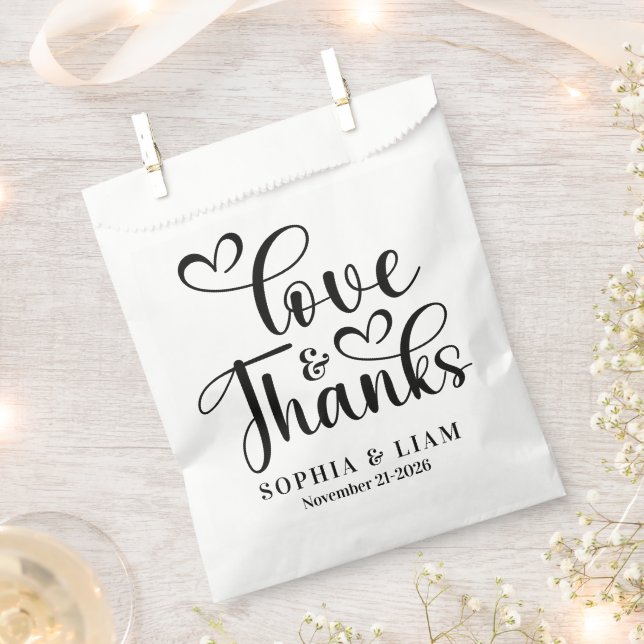 Elegant Script Love and Thanks Wedding Favor Bag (Clipped)
