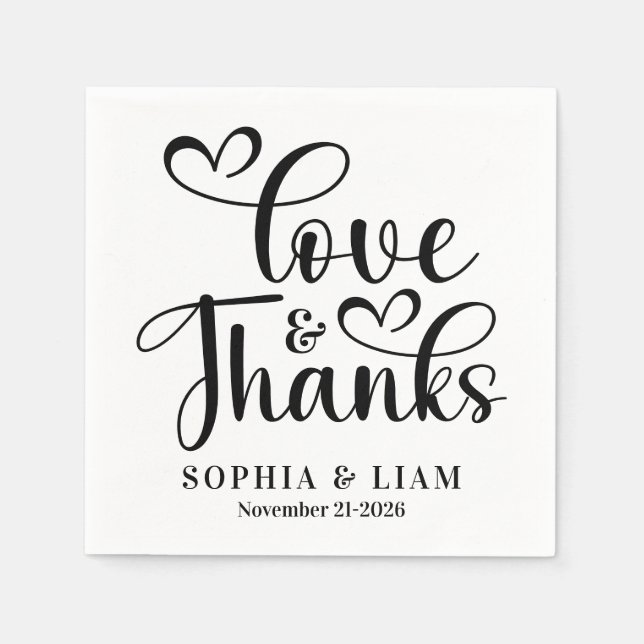 Elegant Script Love and Thanks Wedding Napkins (Front)