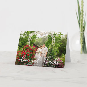 Elegant Script Love and Thanks Wedding Photo Fold Card