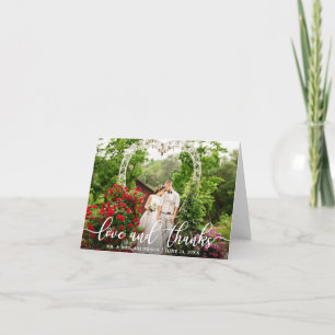 Elegant Script Love and Thanks  Wedding Photo Note Card
