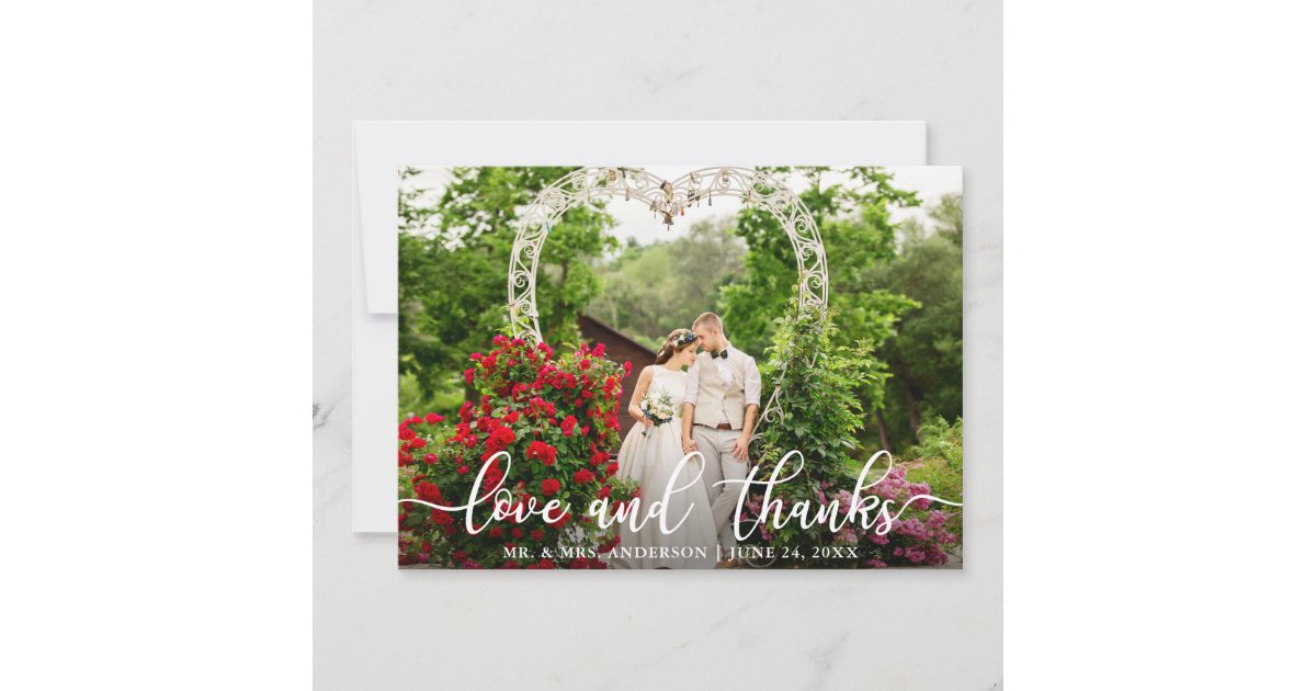 Elegant Script Love and Thanks | Wedding Photo Thank You Card | Zazzle