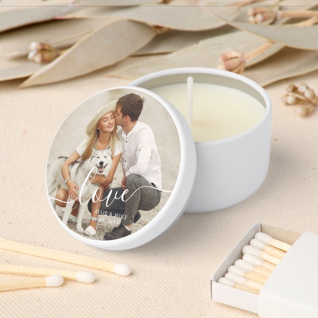 Elegant Script "Love" Custom Photo Mini Candle Favors (Insitu)