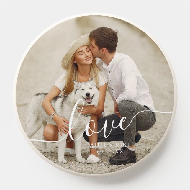 Elegant Script "Love" Custom Photo PopSocket (Popsocket)