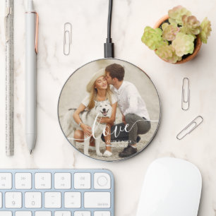 Elegant Script "Love" Custom Photo Wireless Charger
