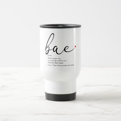 Elegant Script Love Heart Bae Definition Travel Mug