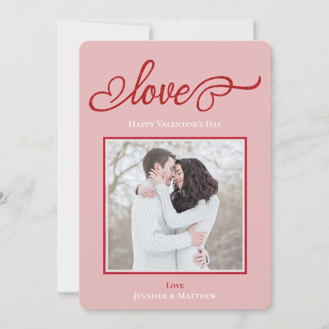 Elegant Script Love Heart Valentine's Day Photo Holiday Card (Front)