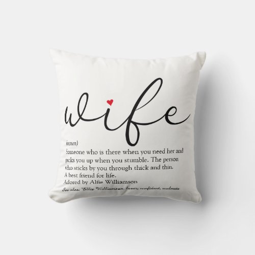 Elegant Script Love Hearts Fun Wife Definition  Throw Pillow