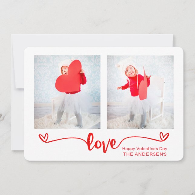 Elegant Script Love Hearts Valentine's Day Photo Holiday Card (Front)
