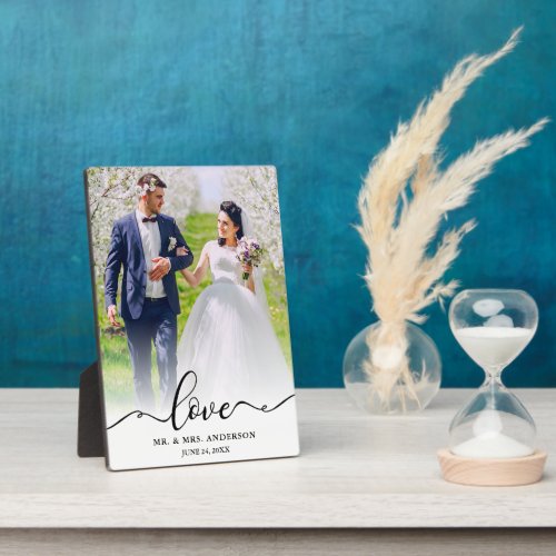 Elegant Script Love Mr  Mrs Wedding Photo Plaque