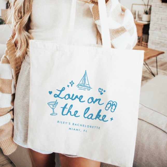 Elegant Script "Love on the Lake" Bachelorette Tote Bag (Creator Uploaded)