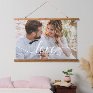 Elegant Script "Love" Overlay Photo Hanging Tapestry