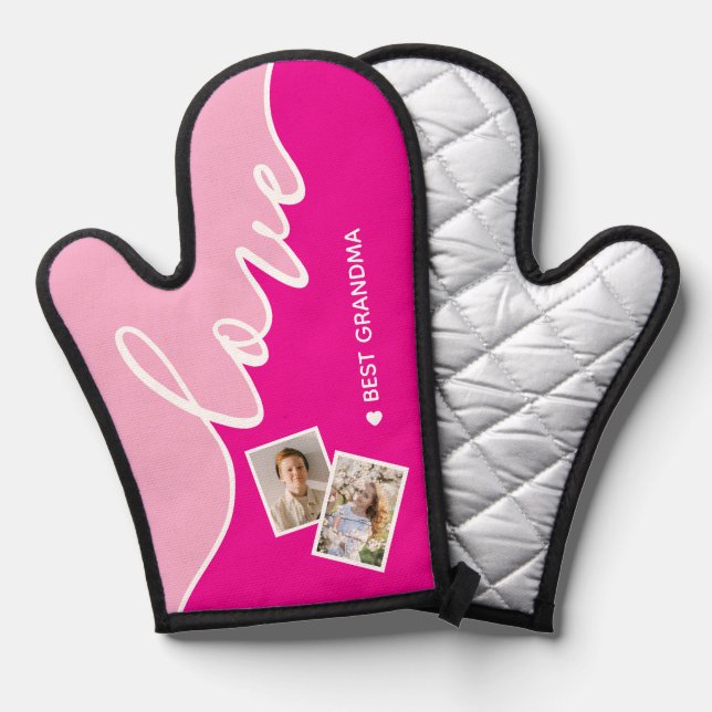 Elegant Script Love Personalized Photo Oven Mitt (Front/Back)