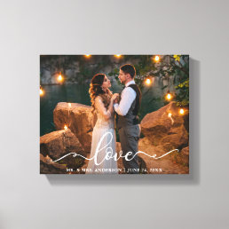 Elegant Script Love Wedding Bride Groom Photo Canvas Print