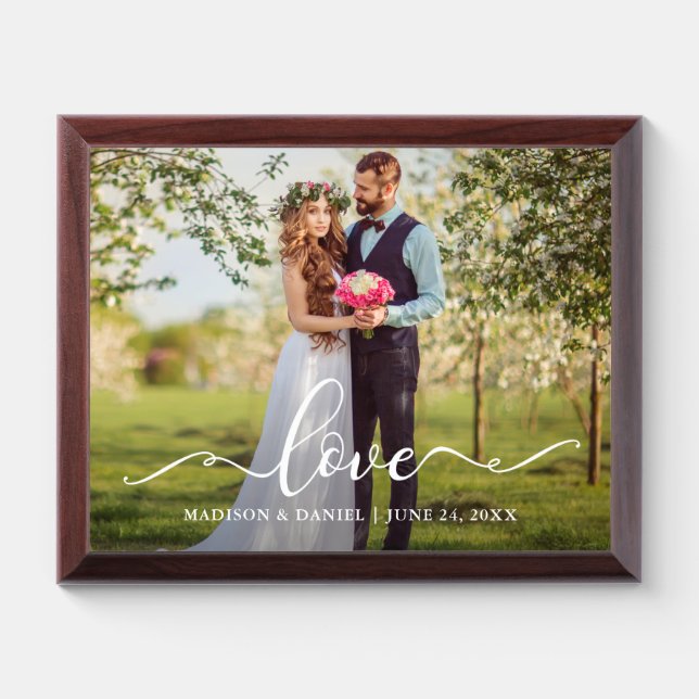 Elegant Script Love Wedding Photo Plaque (Horizontal)