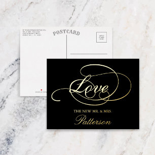 Elegant Script "Love" Wedding Thank You Real Foil Invitation Postcard
