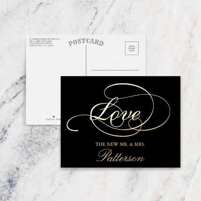 Elegant Script "Love" Wedding Thank You Real Foil Invitation Postcard (Creator Uploaded)