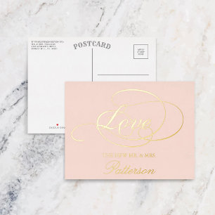 Elegant Script "Love" Wedding Thank You Real Foil Invitation Postcard