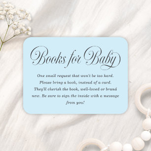 Elegant Script Lt. Blue Baby Shower Books For Baby Enclosure Card