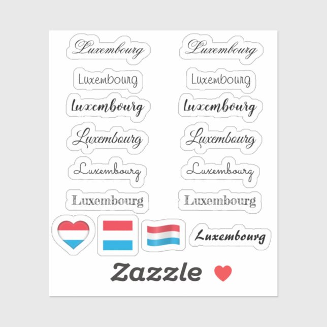 Elegant script Luxembourg & Flag /name Set  Sticker (Sheet)