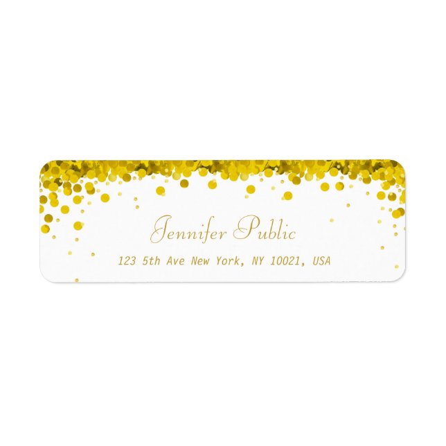 Elegant Script Luxurious Modern Gold Confetti Label (Front)
