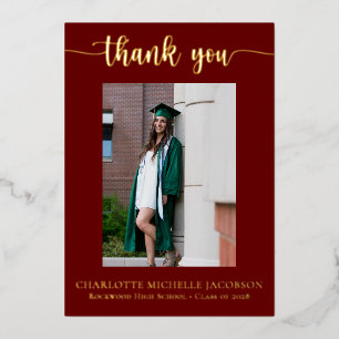Elegant Script Maroon Gold Photo Graduation Foil Invitation