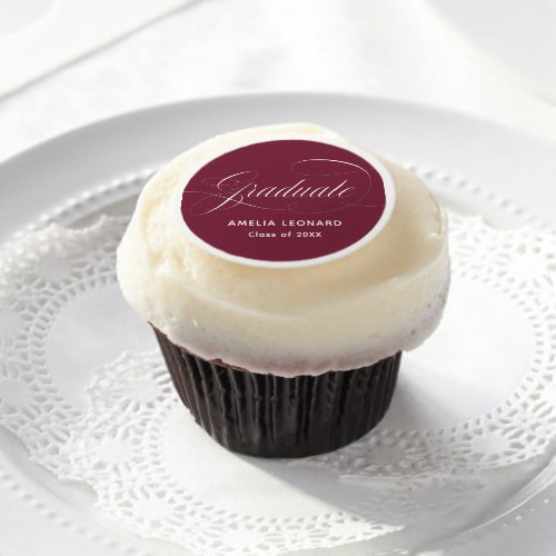 Elegant Script Maroon Graduation Edible Frosting Rounds