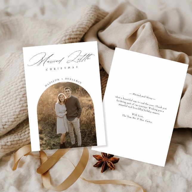 Elegant Script Married Little Christmas Arch Photo Holiday Card (Creator Uploaded)