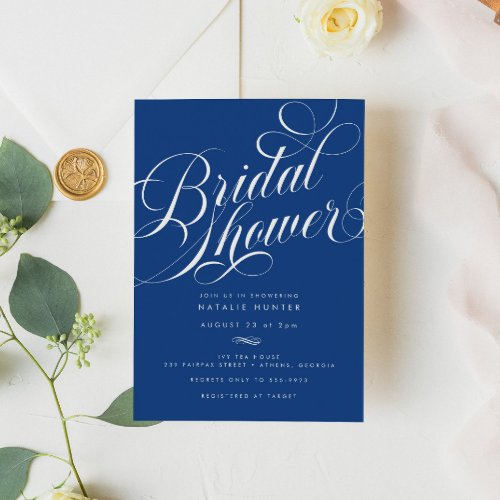 Elegant Script Marseille Bleu Bridal Shower Invitation
