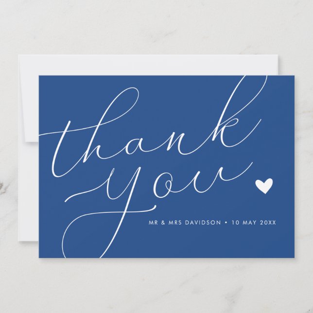 elegant script marseille bleu wedding thank you card (Front)