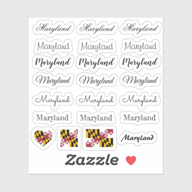 Elegant script Maryland & Maryland Flag /name Set Sticker (Sheet)