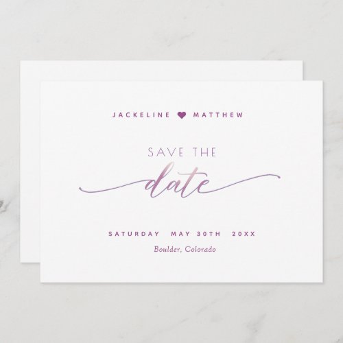 Elegant Script Mauve and White Simple Wedding Save The Date