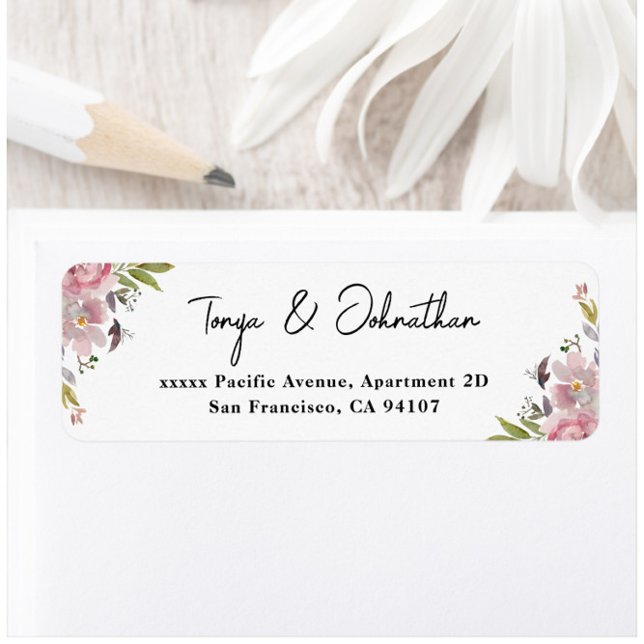 Elegant Script Mauve Floral Return Address Labels (Creator Uploaded)