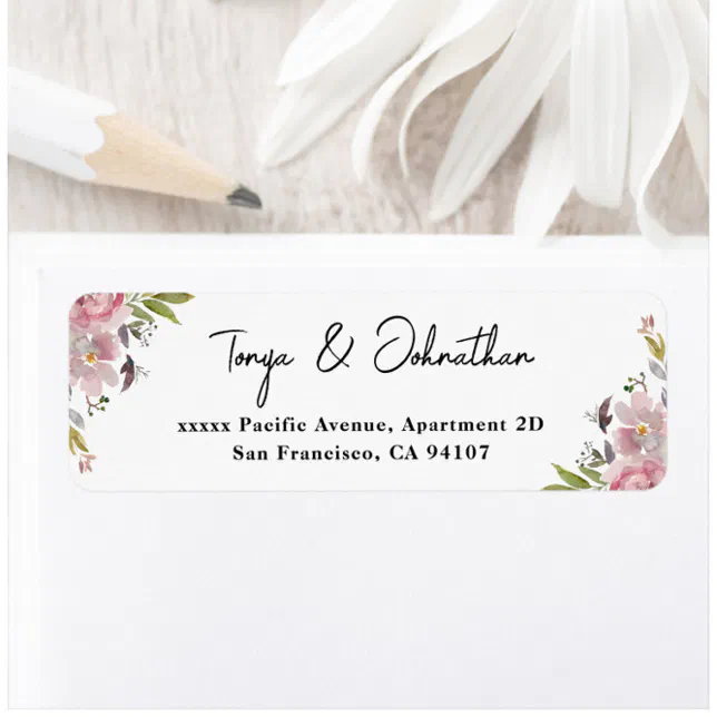 Elegant Script Mauve Floral Return Address Labels | Zazzle