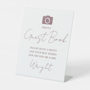 Elegant Script Mauve Photo Guest Book Wedding Pedestal Sign