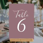 Elegant Script Mauve Table Numbers<br><div class="desc">These elegant mauve table numbers can be personalized in chic white lettering. Designed by Thisisnotme©</div>