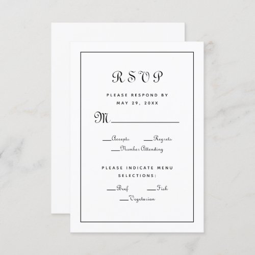 Elegant Script Meal Choice Black Wedding Enclosure RSVP Card