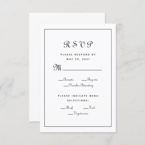 Elegant Script Meal Choice Black Wedding Enclosure RSVP Card